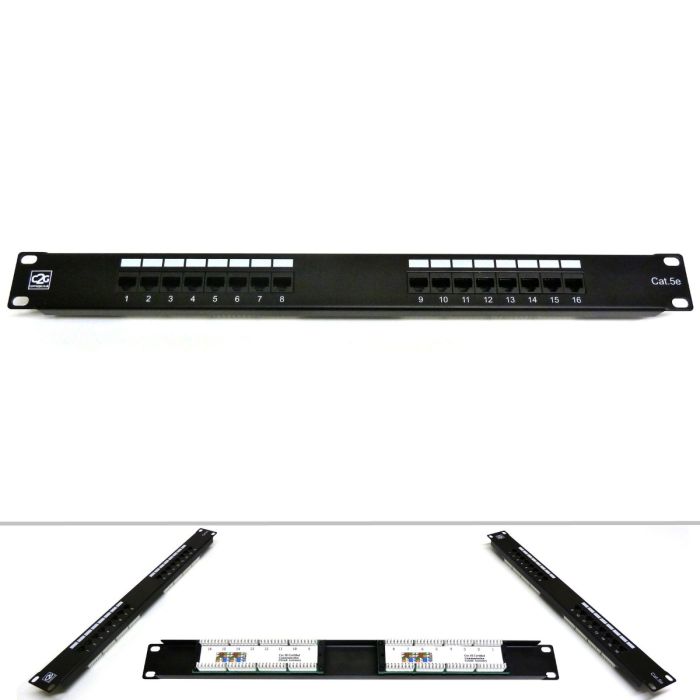 19" 1U 16 Port Cat5e Patch Panel