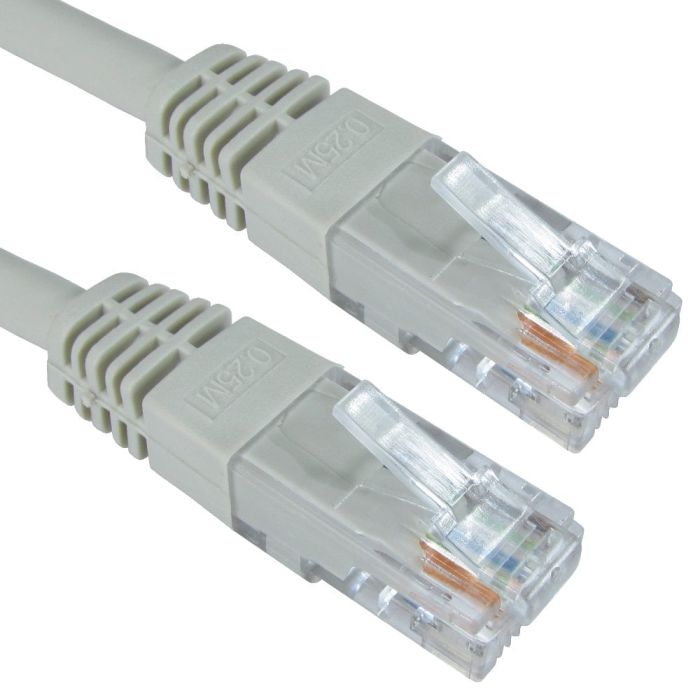 2m grey Cat 6 U/UTP copper patch lead with moulded RJ45 connectors