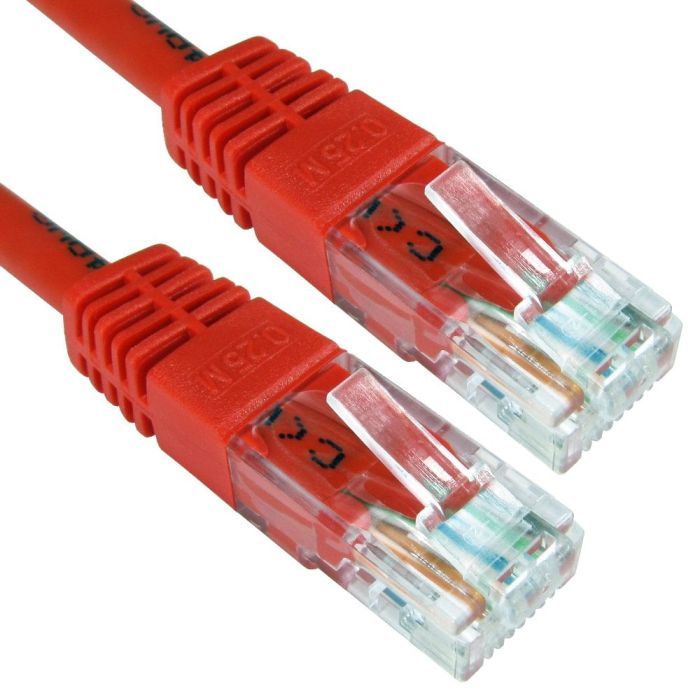 2m red Cat 6 U/UTP copper patch lead with moulded RJ45 connectors
