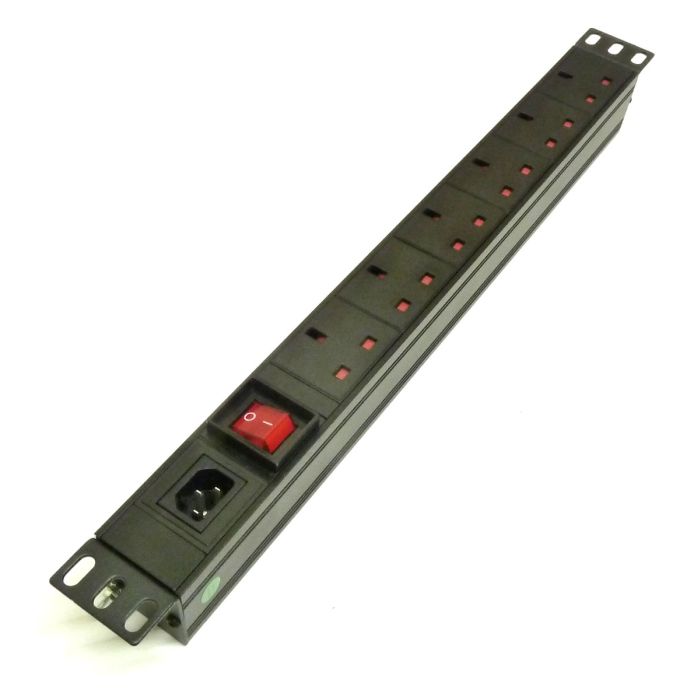 19" 1U 6-Way UK Horizontal PDU – Fused, Detachable Input