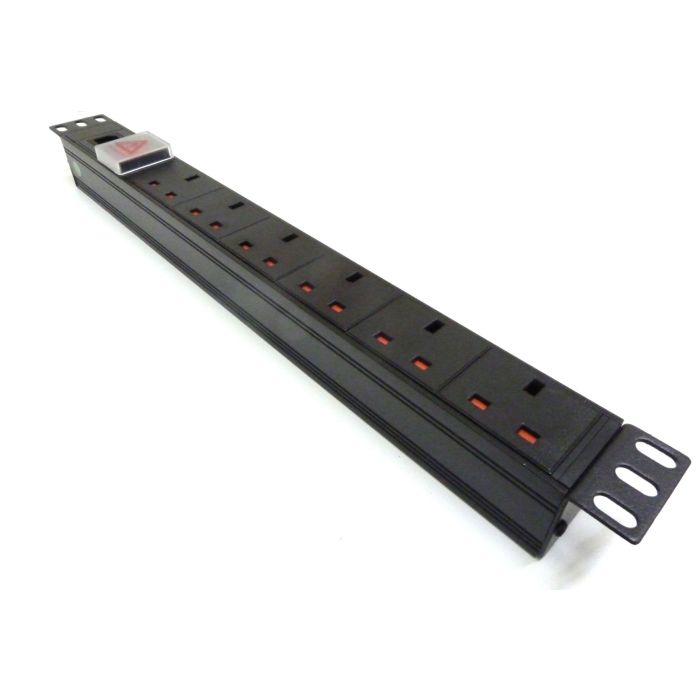 19" 1U 6-Way UK Horizontal PDU – Fused, Detachable Input