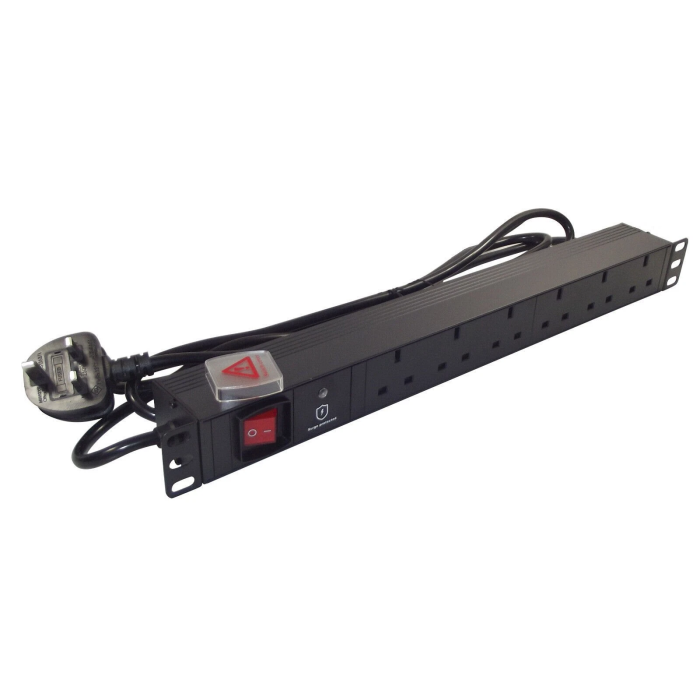 19" 1U 6-Way UK Horizontal PDU – Surge Protected