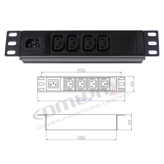 10" 1U 4-Way IEC C13 Horizontal PDU – Detachable Input, Unswitched