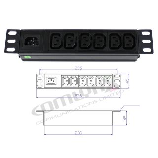 10" 1U 6-Way IEC C13 Horizontal PDU – Detachable Input, Unswitched