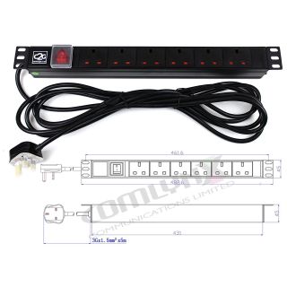 19" 1U 6-Way UK Horizontal PDU – 5m Lead