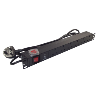 19" 1U 6-Way UK Horizontal PDU – Surge Protected
