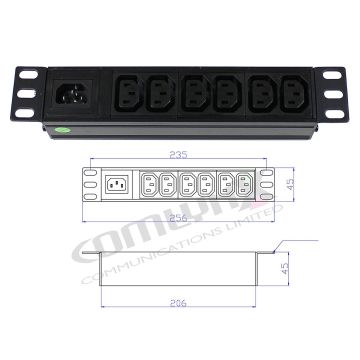 10" 1U 6-Way IEC C13 Horizontal PDU – Detachable Input, Unswitched