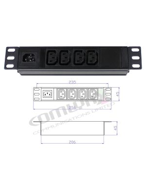 10" 1U 4-Way IEC C13 Horizontal PDU – Detachable Input, Unswitched