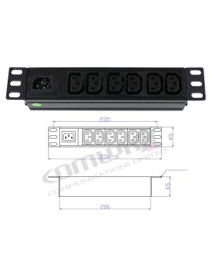 10" 1U 6-Way IEC C13 Horizontal PDU – Detachable Input, Unswitched
