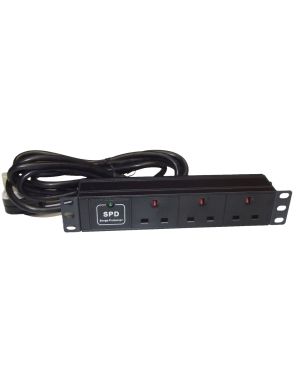 10" 1U 3-Way UK Horizontal PDU – Bracket Entry, Surge Protected