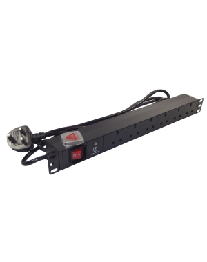 19" 1U 6-Way UK Horizontal PDU – Surge Protected