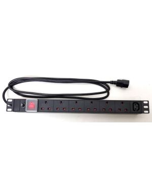 19" 1U 6-Way UK + 1-Way IEC C13 Horizontal PDU – 2m Captive Lead with IEC C14 Plug, 10 A Fused