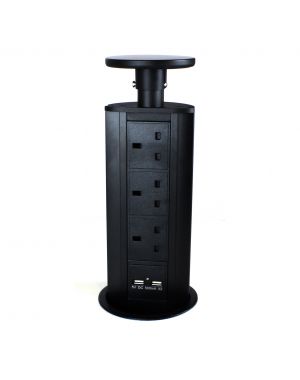 Powerlynx Pop Up Power Pod 3 UK Sockets, 2 USB Charge Sockets in Black